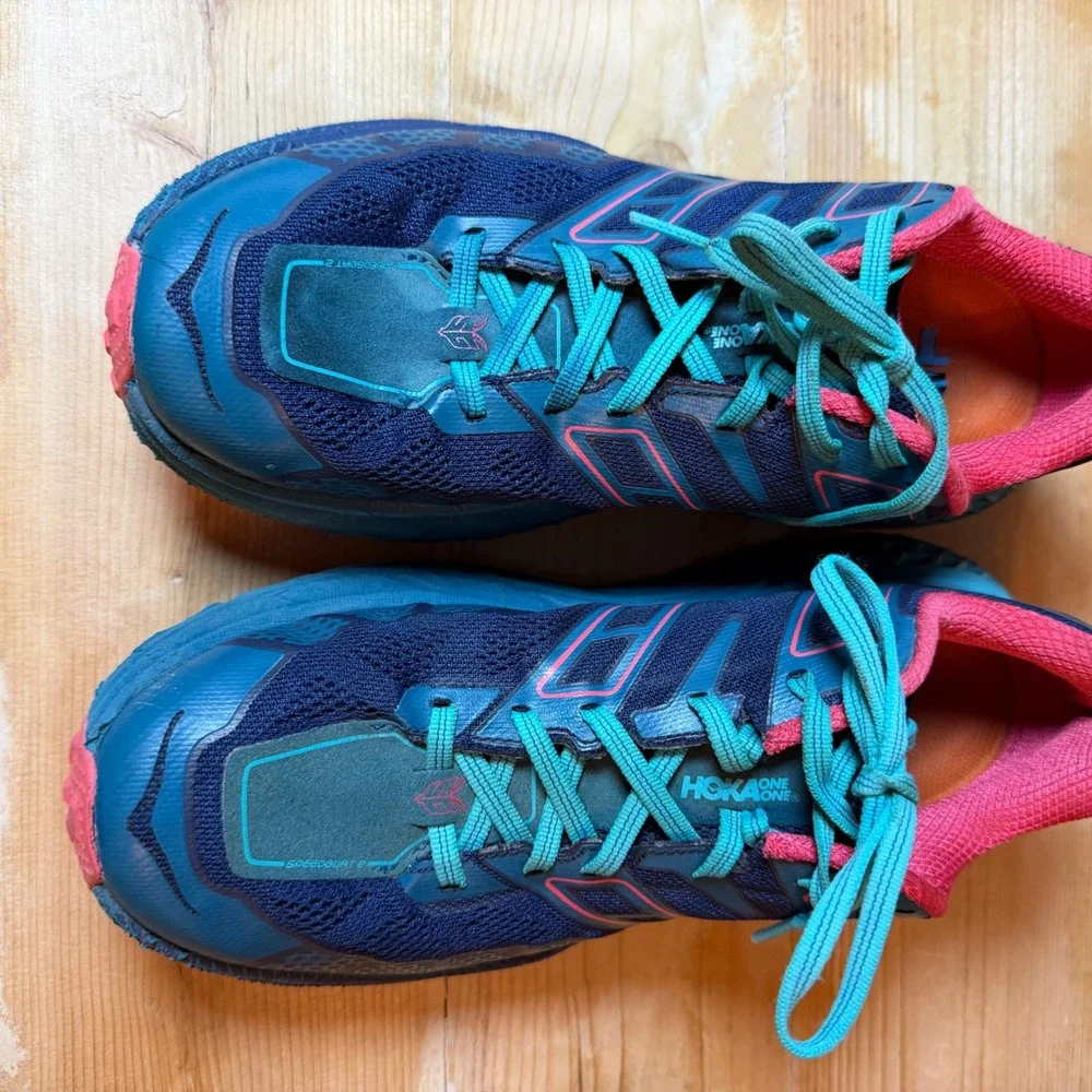 Hoka One One Speedgoat 2 Trail Running Shoes Blue Pink Womens 8.5 1016791 - Picture 2 of 7
